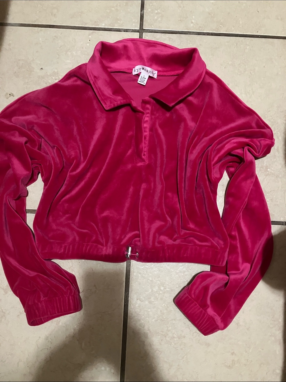eye candy Hot Pink Velour Polo Sweatshirt